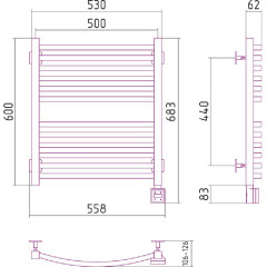 Электрический полотенцесушитель Сунержа Аркус 600x500 скрытое подключение