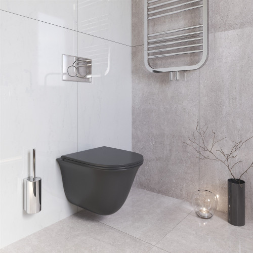 Унитаз Grossman GR-4412MS (485*360*360) ЧЕРНЫЙ МАТОВЫЙ подвесной БЕЗОБОДКОВЫЙ с тонкой крышкой