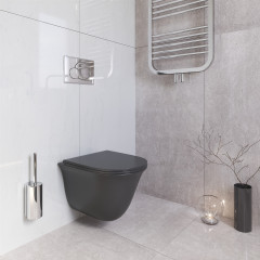 Унитаз Grossman GR-4412MS (485*360*360) ЧЕРНЫЙ МАТОВЫЙ подвесной БЕЗОБОДКОВЫЙ с тонкой крышкой