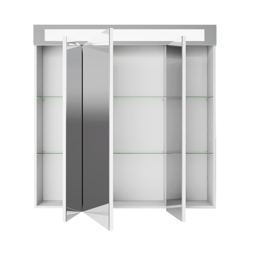 Шкаф зеркальный UNI, 80 см, 3 дверцы, 6 стеклянных полок, с подсветкой и выключателем, белый