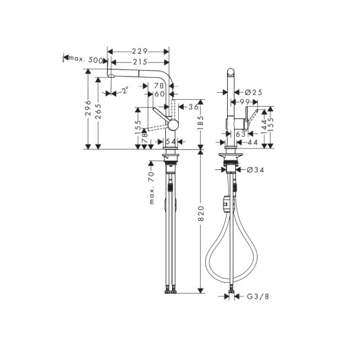 Кухонный смеситель Hansgrohe Talis M54, 270, с вытяжным изливом, 1jet, хром