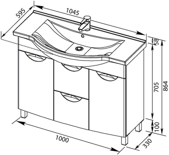 Тумба с раковиной Aquanet Асти 105 б/к черный