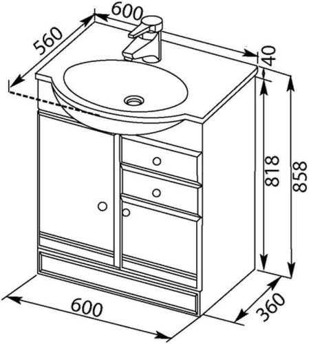Тумба с раковиной Aquanet Марсель 60 белый (серый)