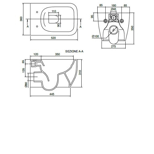 Унитаз безободковый 52см Scarabeo Teorema 2.0 5126CLBK
