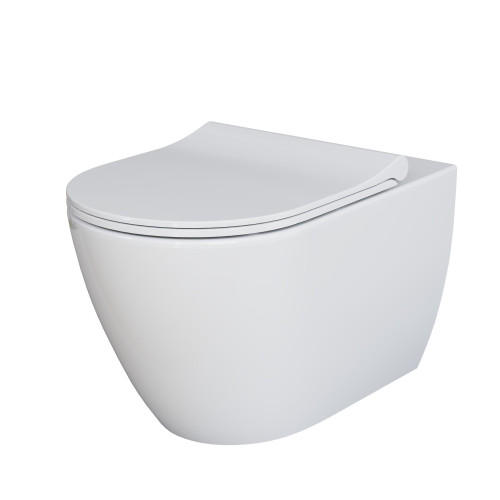 Унитаз Queen 113T20001R (570*360*400) БЕЛЫЙ подвесной БЕЗОБОДКОВЫЙ с тонкой крышкой