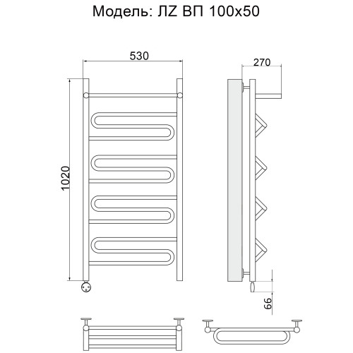 Полотенцесушитель Электрич. Ника CURVE ЛZ ВП 100/50 левый тэн