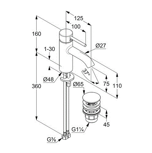 Смеситель для раковины KLUDI BOZZ WHITE с донным клапаном, белый матовый (382665376)