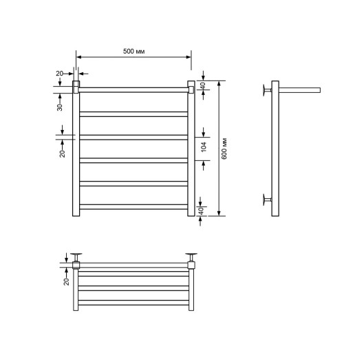 Полотенцесушитель водяной Comfysan Marte-K W-5 60/50 с полкой, хром