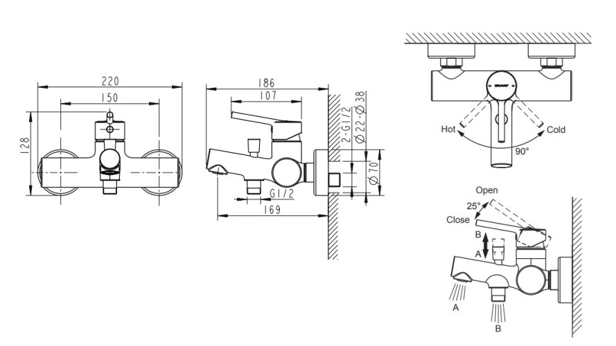 Смеситель для ванны Bravat Palace Хром (F6172217CP-01-RUS)