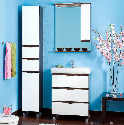 Зеркало со шкафом Бриклаер Токио 70 R 4627125411588 с подсветкой Венге Белый глянец