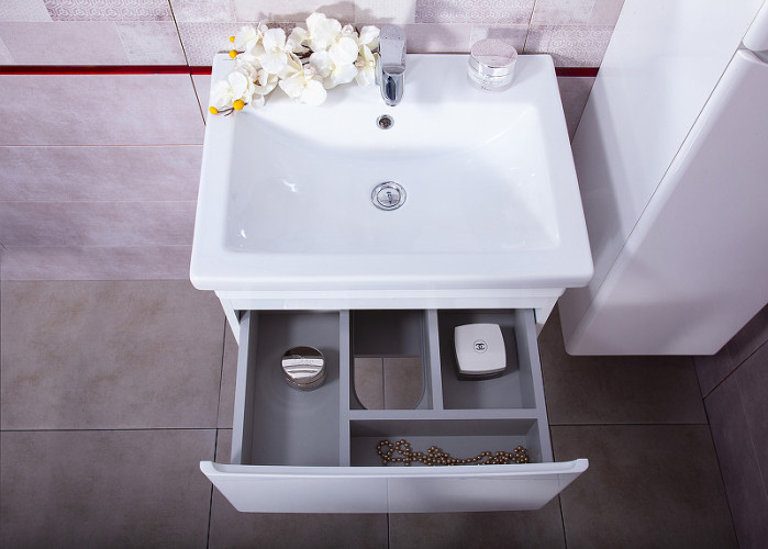 Тумба под раковину Бриклаер Вега 60 4627125414053 подвесная Белый глянец