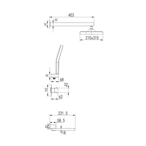 Душевая система с термостатом встраиваемая Rose R1095H, черный