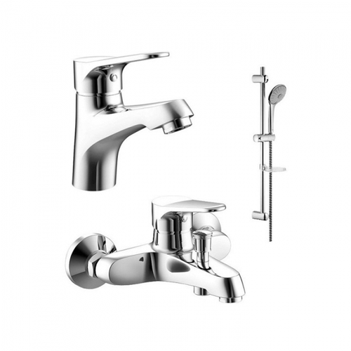 Набор 3-в-1 Bravat ECO (смеситель для раковины, смеситель для ванны, душевая штанга) Хром (F00313C)