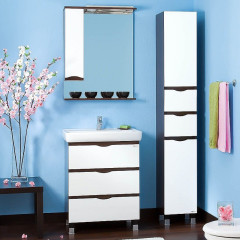 Зеркало со шкафом Бриклаер Токио 80 L 4627125411595 с подсветкой Венге Белый глянец