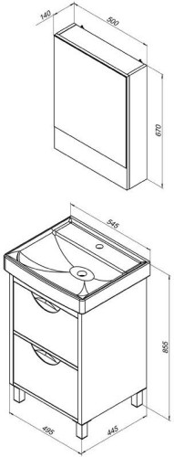 Мебель для ванной Aquanet Гретта 55 New светлый дуб (2 ящика)