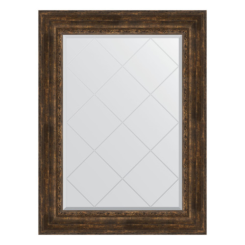 Зеркало настенное с гравировкой EVOFORM в багетной раме состаренное дерево с орнаментом, 82х110 см, BY 4215
