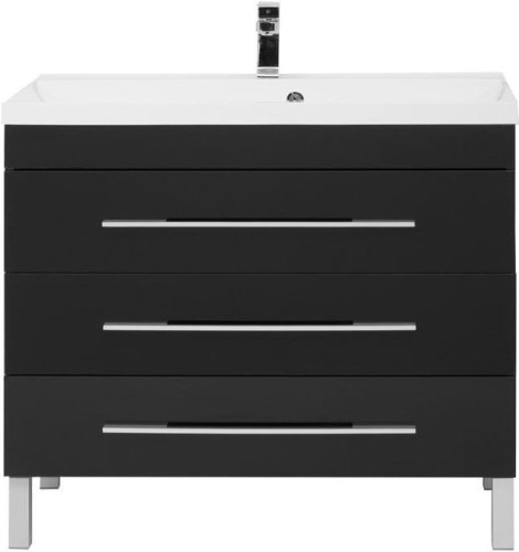 Тумба с раковиной Aquanet Верона NEW 100 черный (напольная 3 ящика)