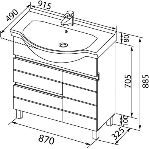 Тумба с раковиной Aquanet Доминика 90 белый