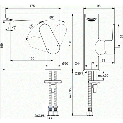 Смеситель для раковины Ideal Standard Silk Black Cerafine O, черный матовый, BC555XG