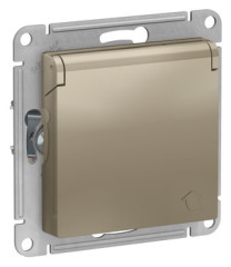 Розетка с заземл. со шторк. с крышкой, 16А, IP20, механизм, ШАМПАНЬ Schneider Electric ATLASDESIGN ATN000546