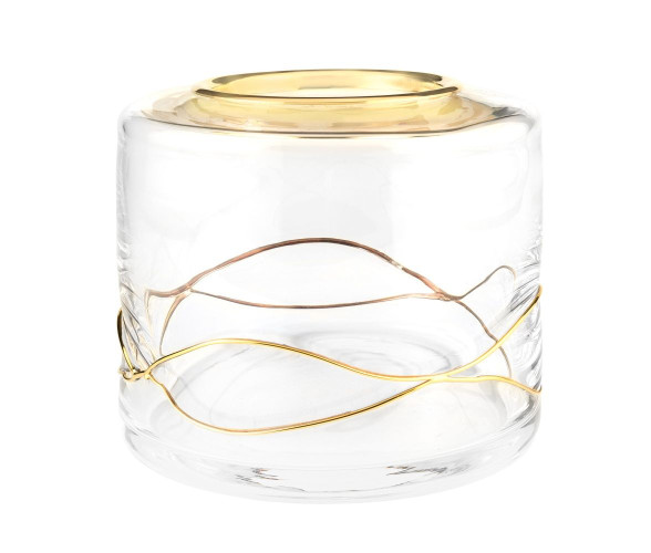 Surya Crystal Stream, круглая емкость 16х16хh14 см, для гигиенических принадлежностей, цвет золото