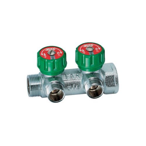 Коллектор FAR регулирующий 3/4" (ВР-НР) с 2 отводами 1/2" НР межосевое расстояние 45 мм