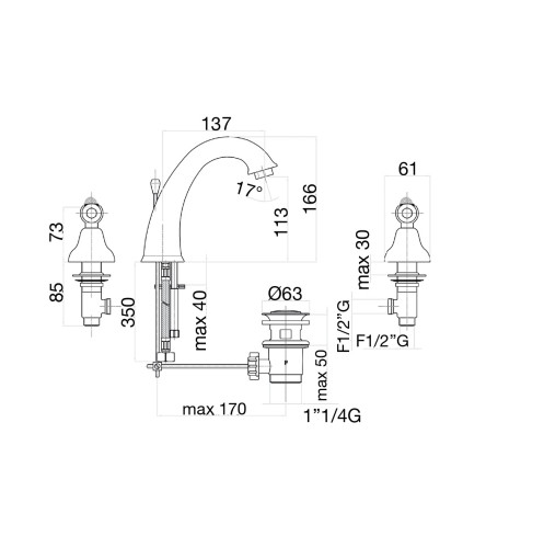 Смеситель для раковины Fiore COLONIALE SKY (SWAROVSKI®) 03CO0628, хром/золото
