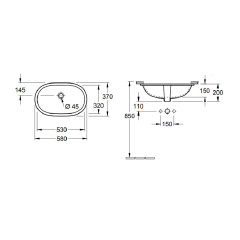 Раковина встраиваемая снизу Villeroy&amp;Boch O.Novo 32х53х20, керамика, цвет Белый (41625001)
