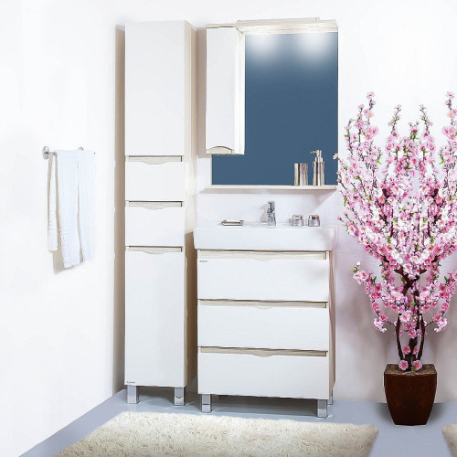 Зеркало со шкафом Бриклаер Токио 80 L 4627125411724 с подсветкой Светлая лиственница Белый глянец