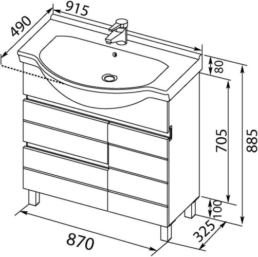 Тумба с раковиной Aquanet Доминика 90 черный