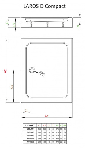Акриловый поддон для душа Radaway Laros D Compact 90x120x17