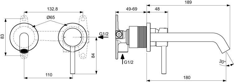 Смеситель для раковины настенный Ideal Standard Silk Black Ceraline A6938XG, черный матовый