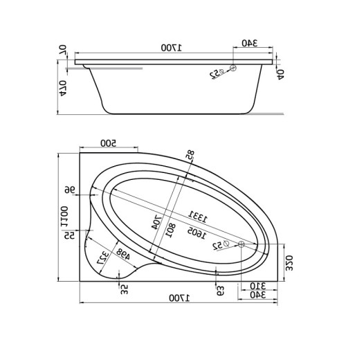Ванна акриловая асимметричная Santek Эдера 170х100, правосторонняя, белая