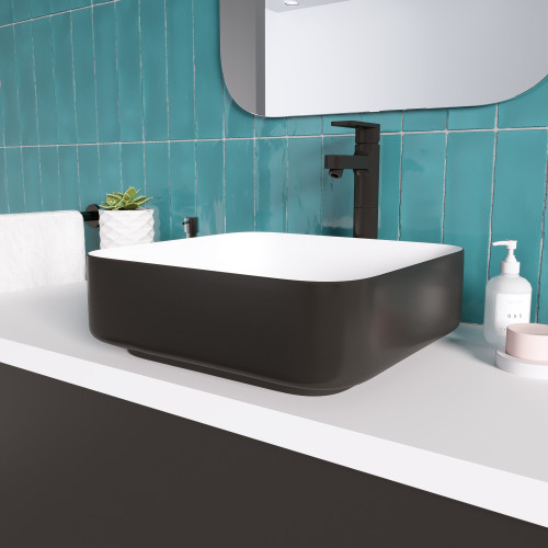 Раковина Grossman GR-4042BW (385*385*140) ЧЕРНАЯ БЕЛАЯ внутри