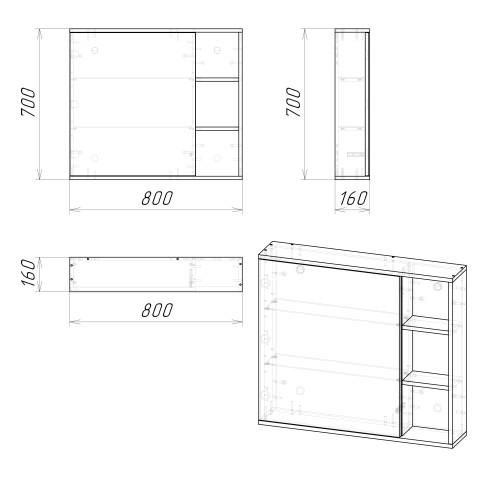 Шкаф-Зеркало Grossman ФОРТА-80 см универсал. дуб галифакс