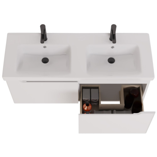 Тумба W, 125 см, подвесная, для умывальника "Гармония" 125 см или стеклянной столешницы W, 2 ящика, белый глянец