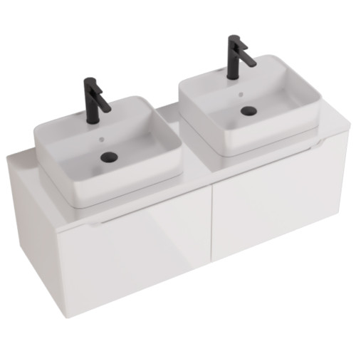 Тумба W, 125 см, подвесная, для умывальника "Гармония" 125 см или стеклянной столешницы W, 2 ящика, белый глянец