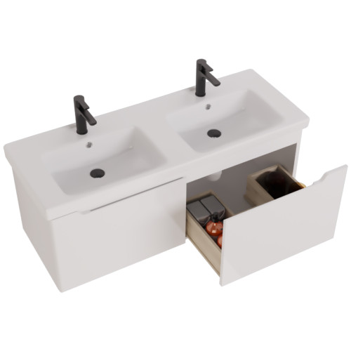 Тумба W, 125 см, подвесная, для умывальника "Гармония" 125 см или стеклянной столешницы W, 2 ящика, белый глянец