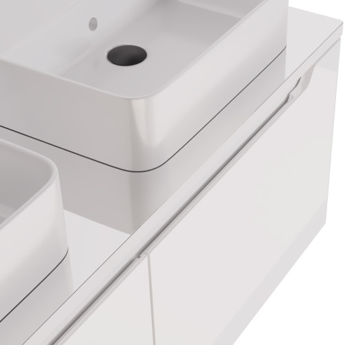 Тумба W, 125 см, подвесная, для умывальника "Гармония" 125 см или стеклянной столешницы W, 2 ящика, белый глянец