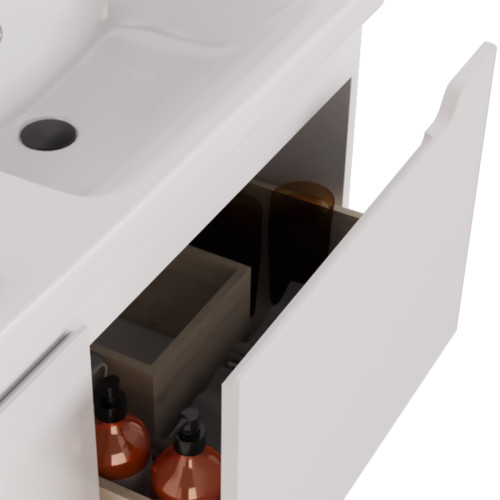 Тумба W, 125 см, подвесная, для умывальника "Гармония" 125 см или стеклянной столешницы W, 2 ящика, белый глянец