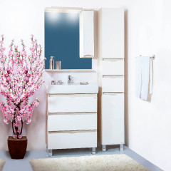 Зеркало со шкафом Бриклаер Токио 80 R 4627125411731 с подсветкой Светлая лиственница Белый глянец