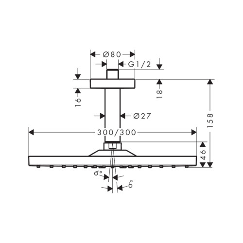 Верхний душ Hansgrohe Raindance E 300 1jet, с потолочным подсоединением, полированное золото
