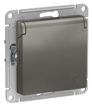 Розетка с заземл. со шторками с крышкой, 16А, IP20, механизм, СТАЛЬ Schneider Electric ATLASDESIGN ATN000946