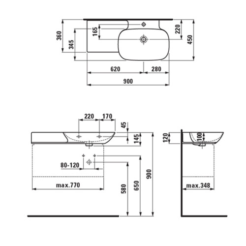 Раковина -столешница Laufen INO 90х45х14.5 , цвет Белый матовый (8.1330.1.400.109.1)