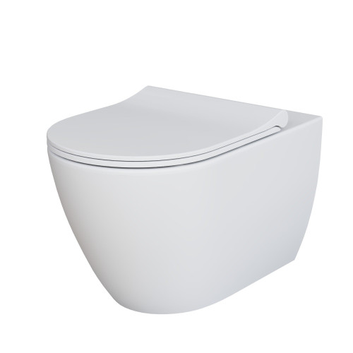 Унитаз Queen 113T20101R (570*360*400) БЕЛЫЙ МАТОВЫЙ подвесной БЕЗОБОДКОВЫЙ с тонкой крышкой