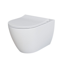 Унитаз Queen 113T20101R (570*360*400) БЕЛЫЙ МАТОВЫЙ подвесной БЕЗОБОДКОВЫЙ с тонкой крышкой