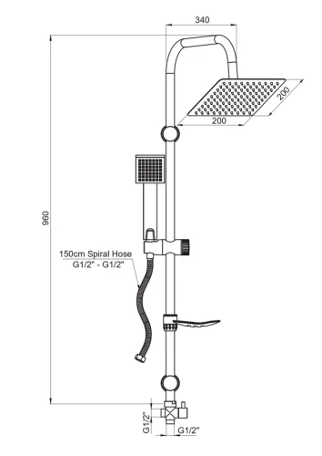 Душевая стойка для кабины GPD - Покрытие черный матовый DST19-3-S