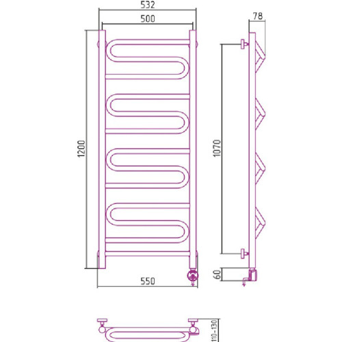 Электрический полотенцесушитель Сунержа Элегия 1200х500